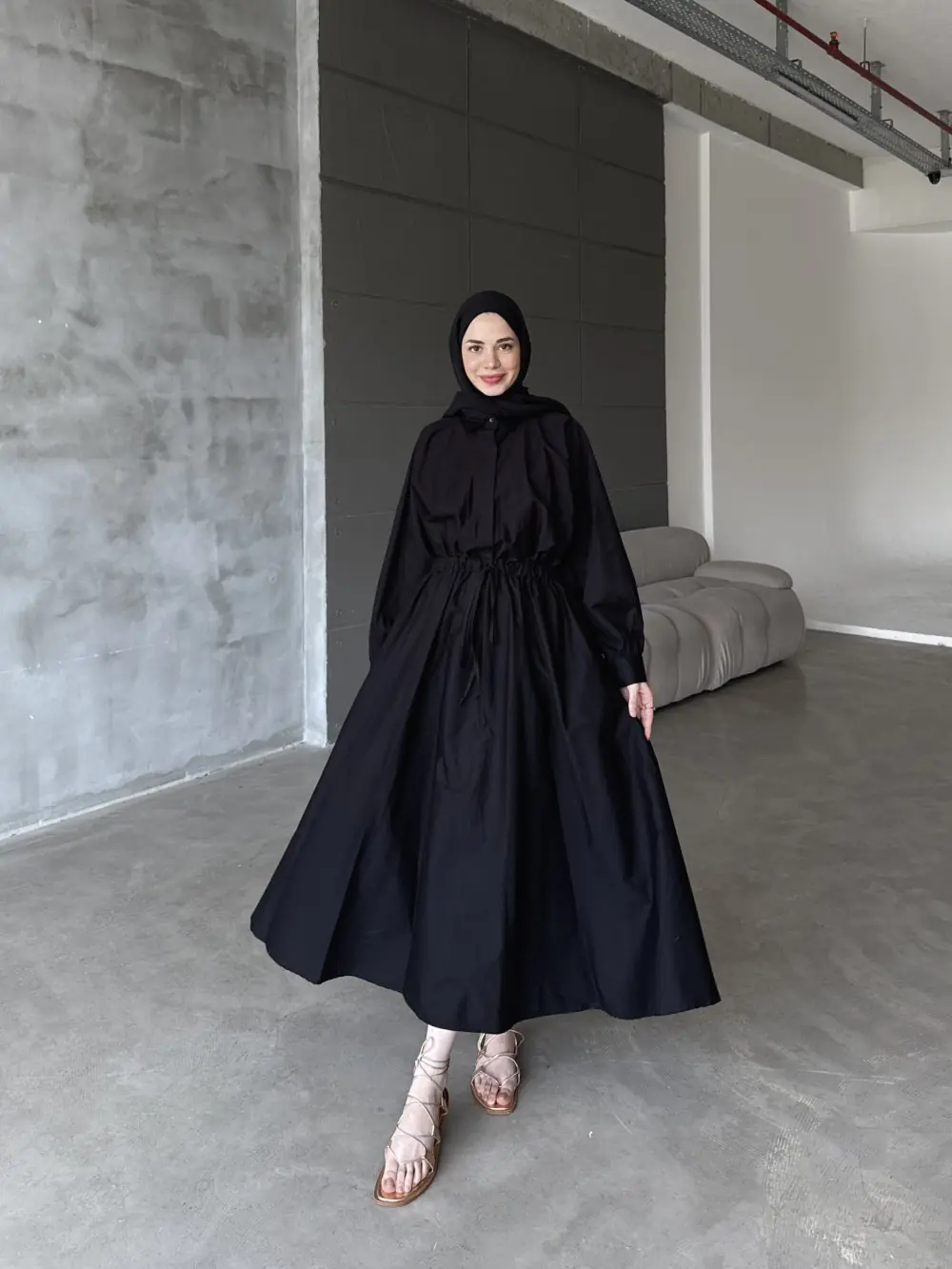 Basic Poplin Elbise-Siyah-MRW-1638