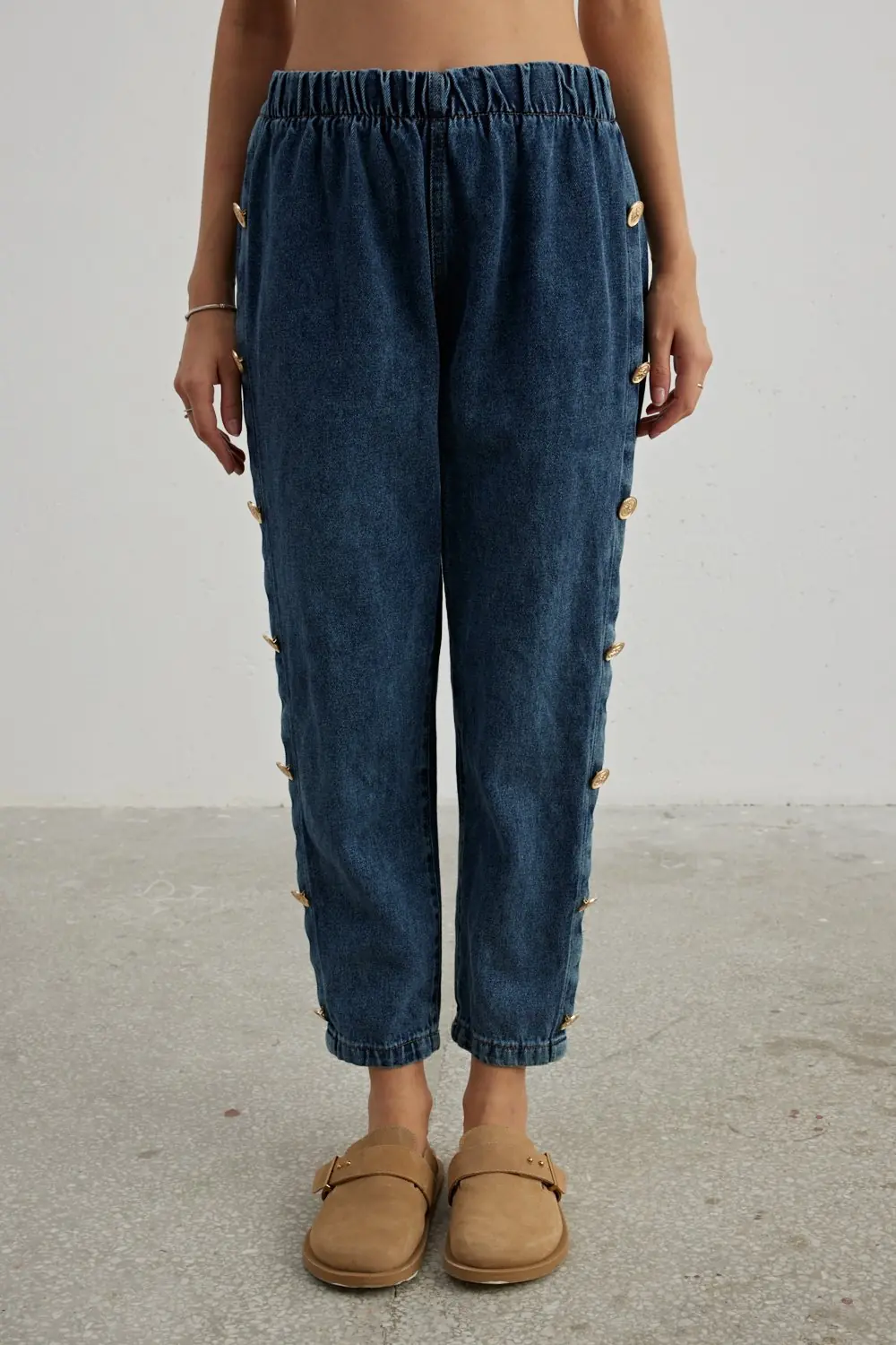 Düğme Detaylı Denim-K.Y.Mavi