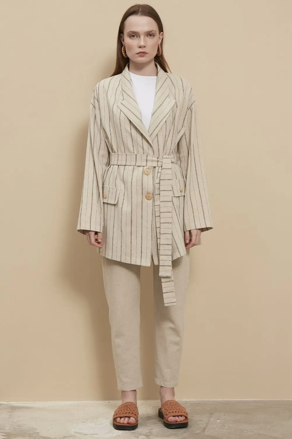 Çizgili Blazer -Siyah