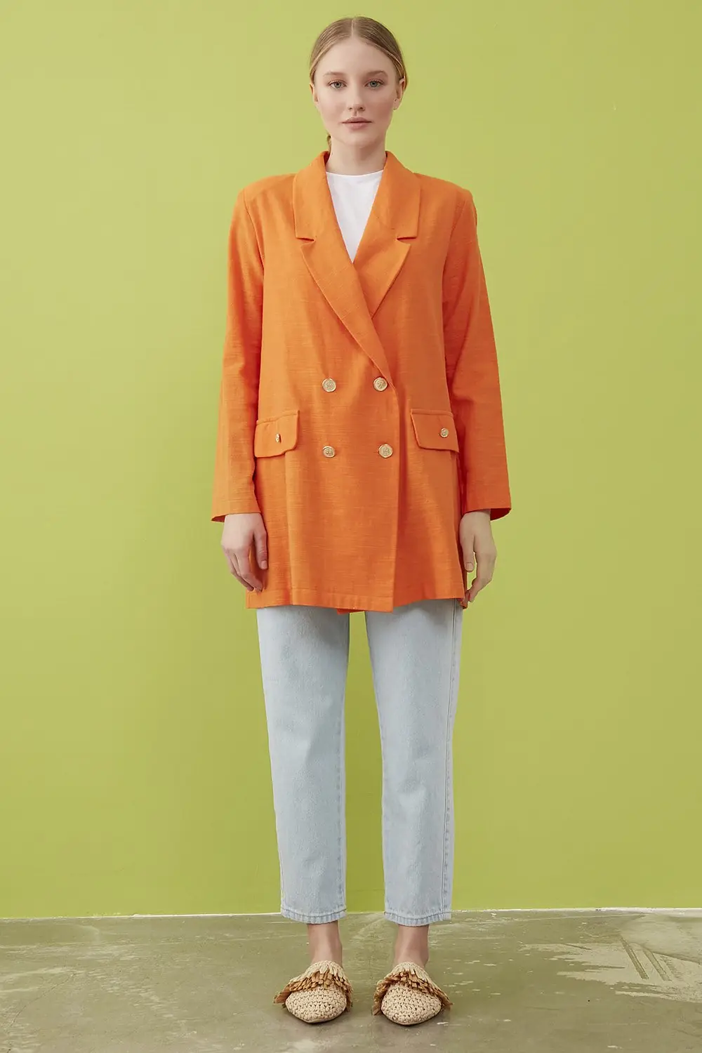 Keten Blazer Ceket-Turuncu