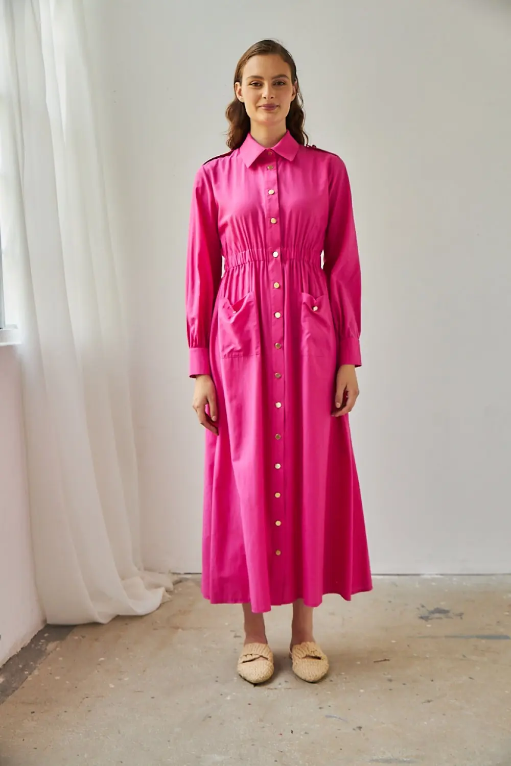 324 Apoletli Elbise-Pembe