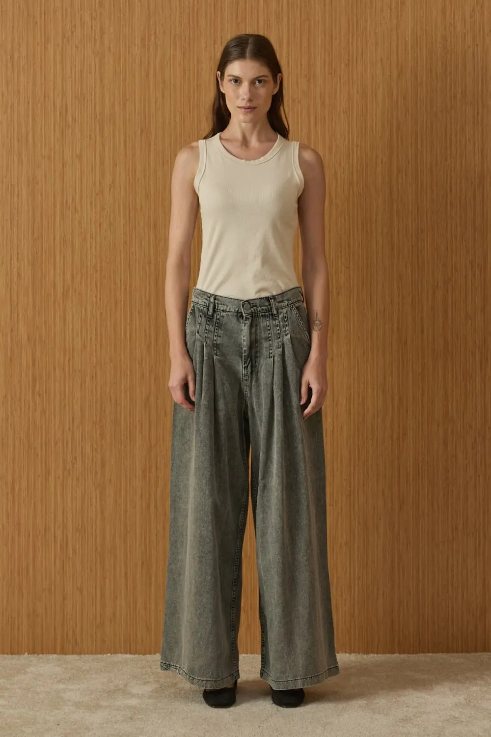Pileli Denim Pantolon-Ky Füme-MRW-1960
