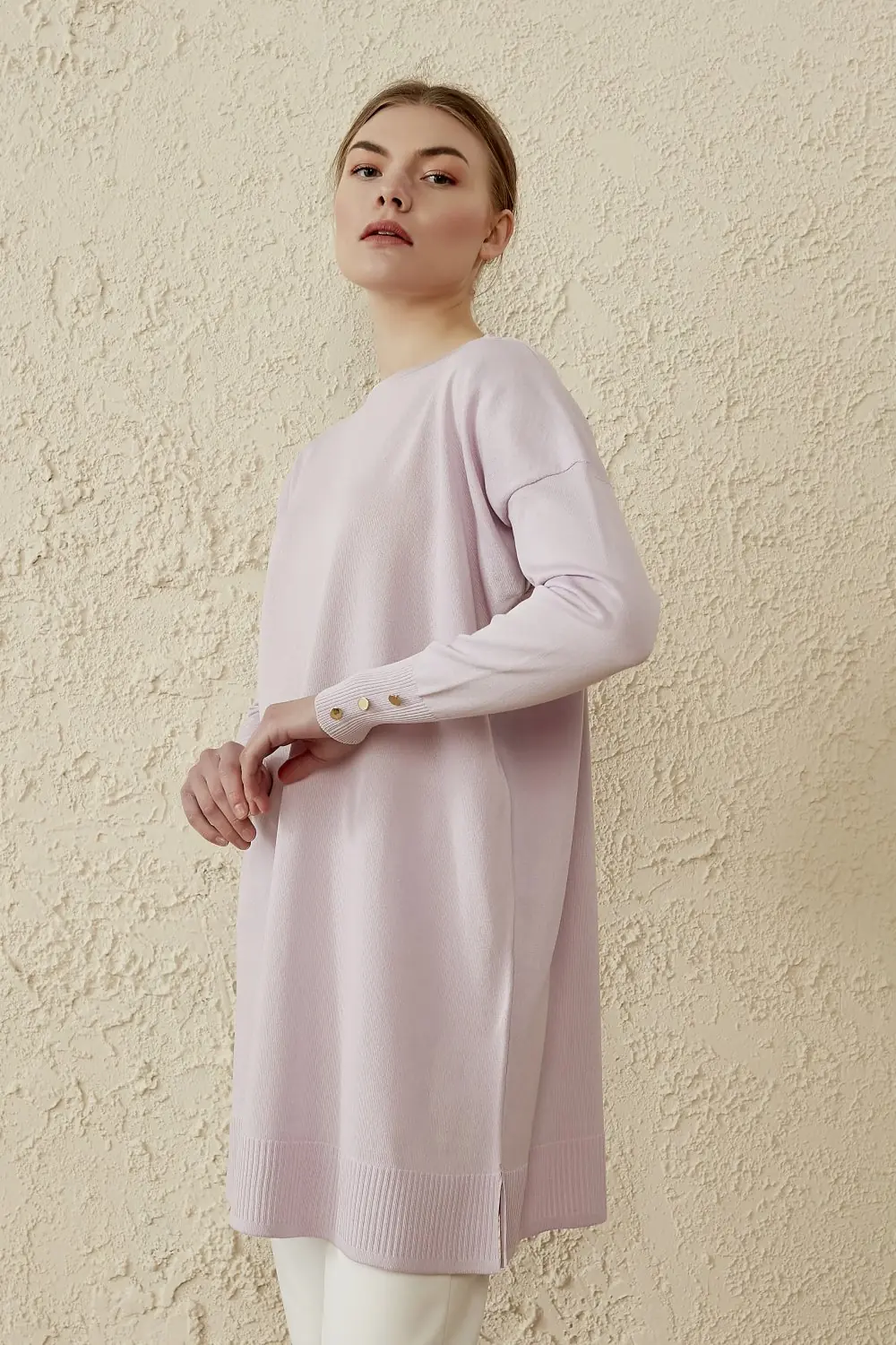 Merserize Düğmeli Tunik - Lila