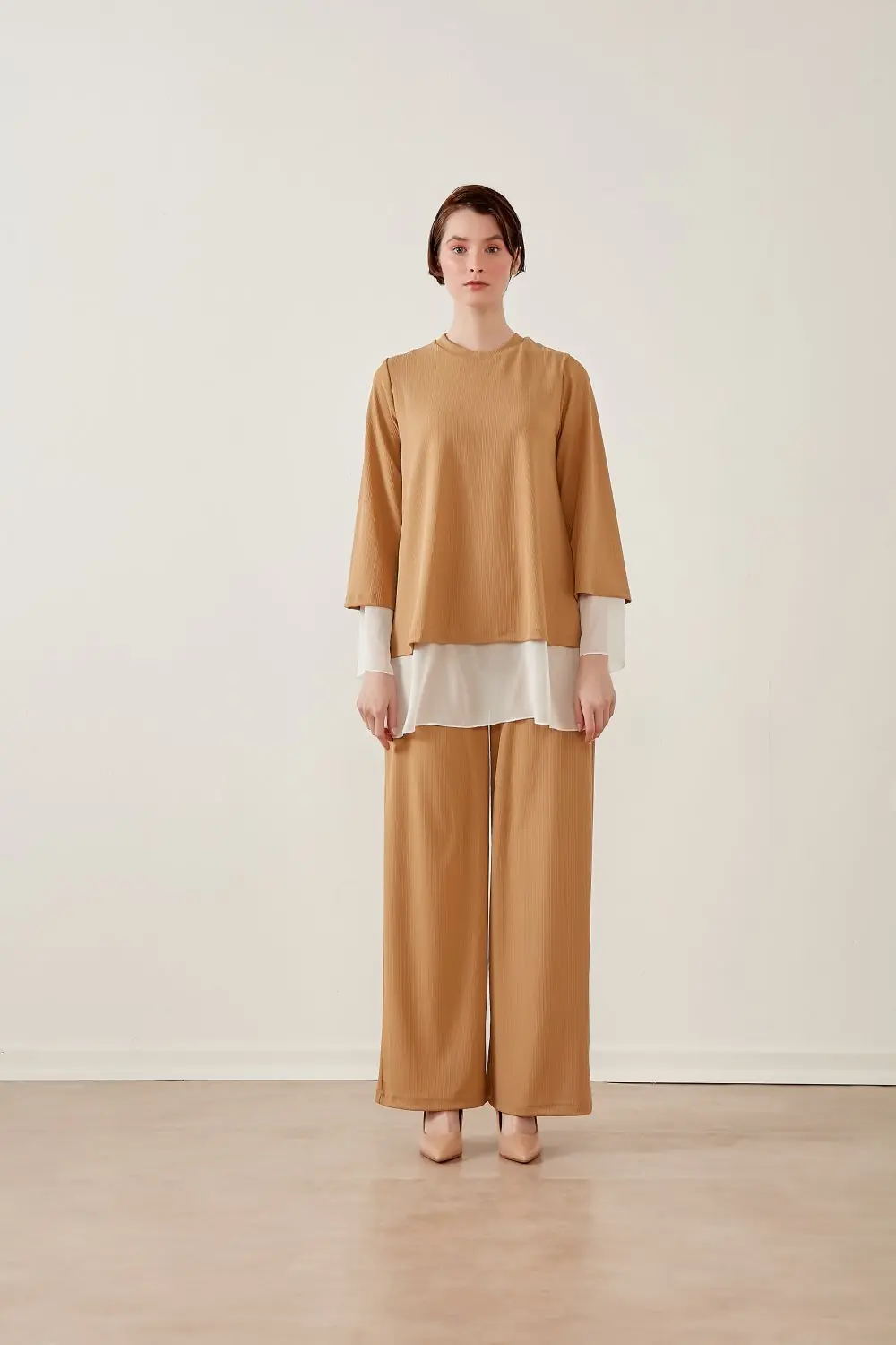 Bluzu Şifonlu Takım - Camel