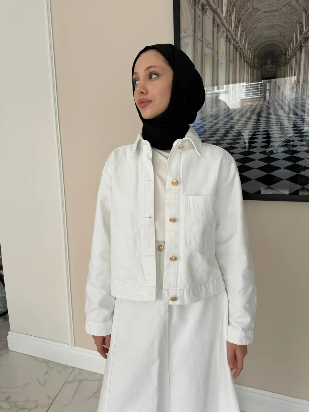 Kot Denim Ceket-Beyaz