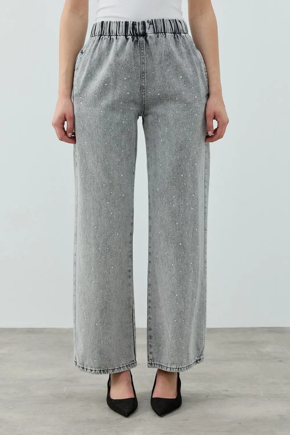 Palazzo Taşlı Denim-Ky Gri -MRW-1693