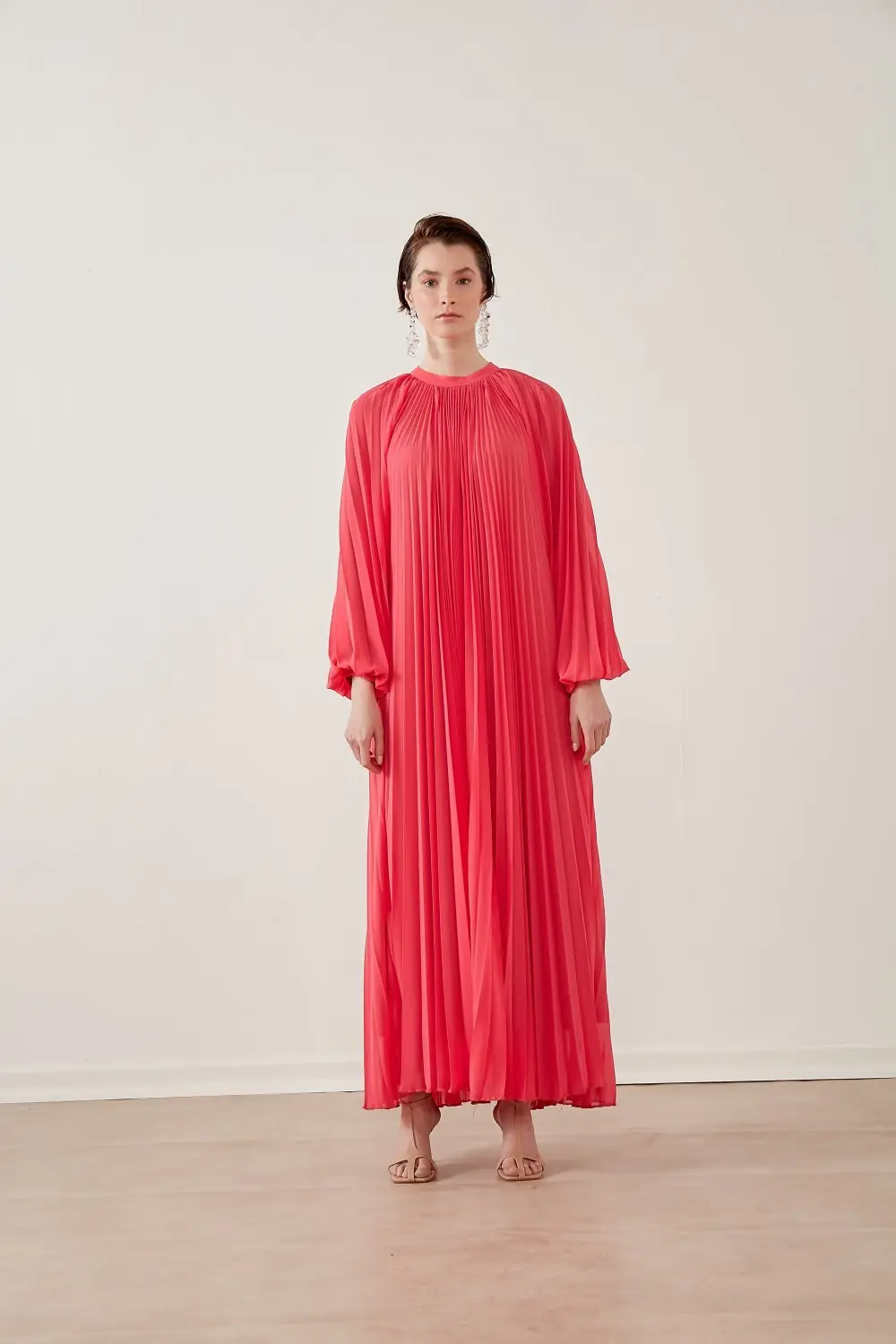 309 Plisoley Elbise - Pembe
