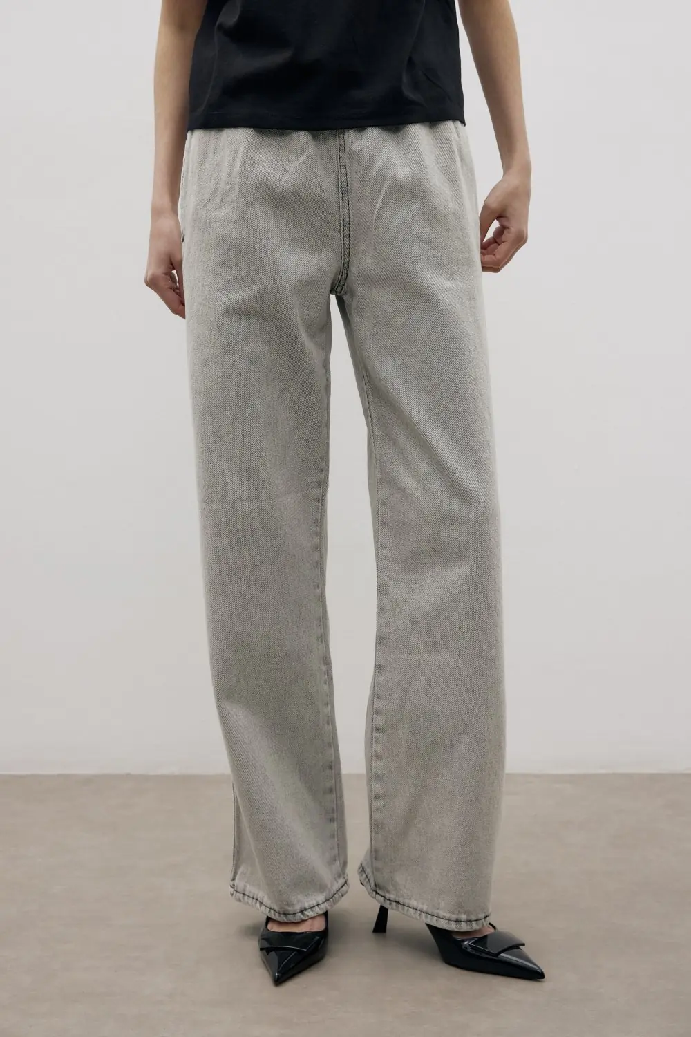 Palazzo Denim Pantolon-Ky Gri-MRW-1515