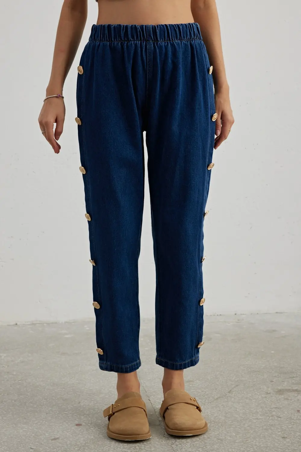 Düğme Detaylı Denim-Lacivert