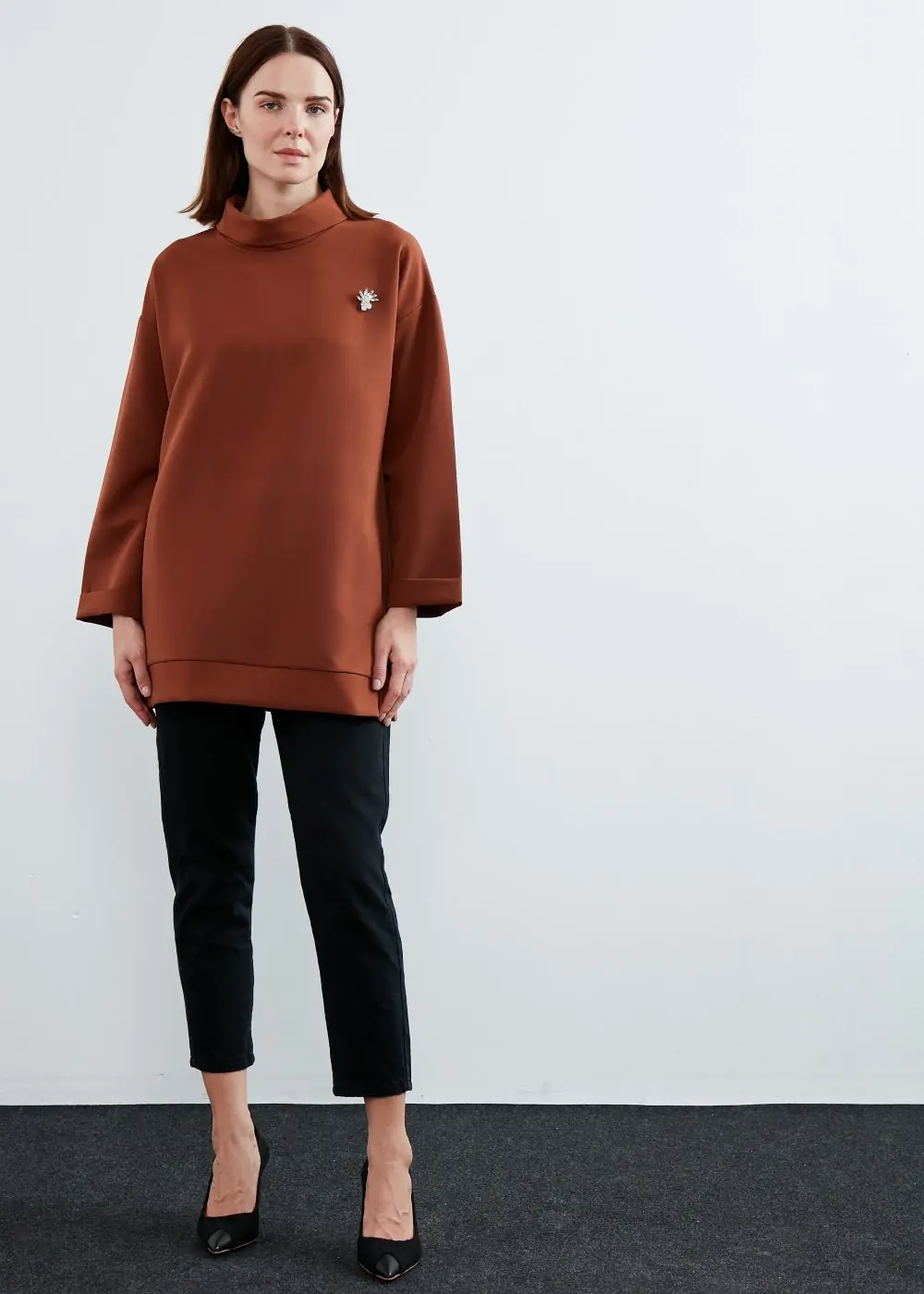 Yüksek Yaka Tunik-Acı Kahve