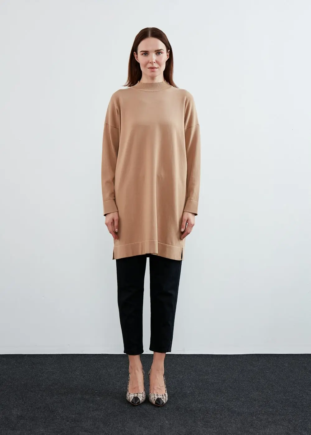 Omuzu Patsız Triko Tunik-Camel