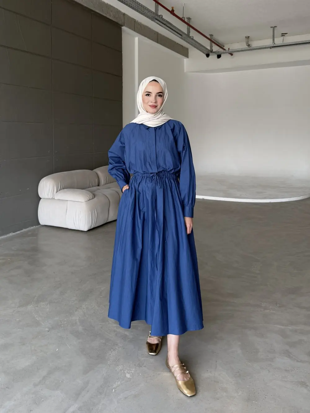 Basic Poplin Elbise-İndigo-MRW-1638