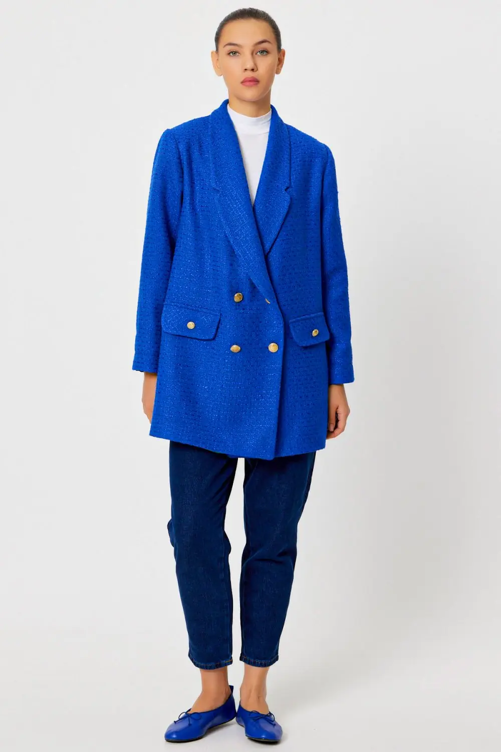 Blazer Ceket-Saks Mavisi