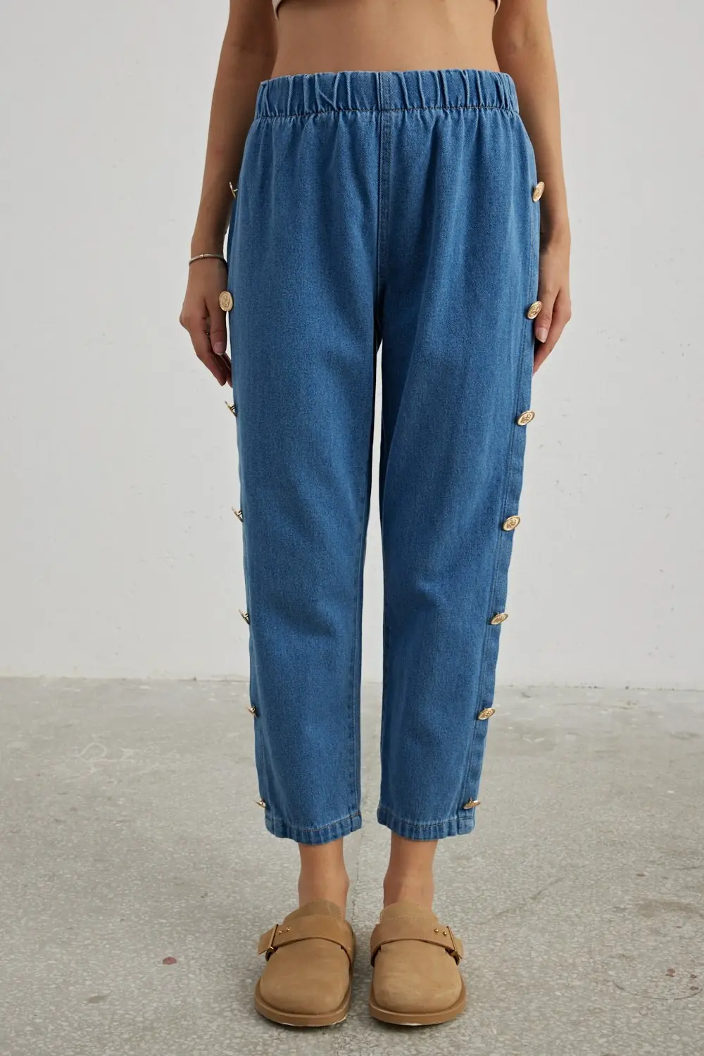 Düğme Detaylı Denim-Mavi