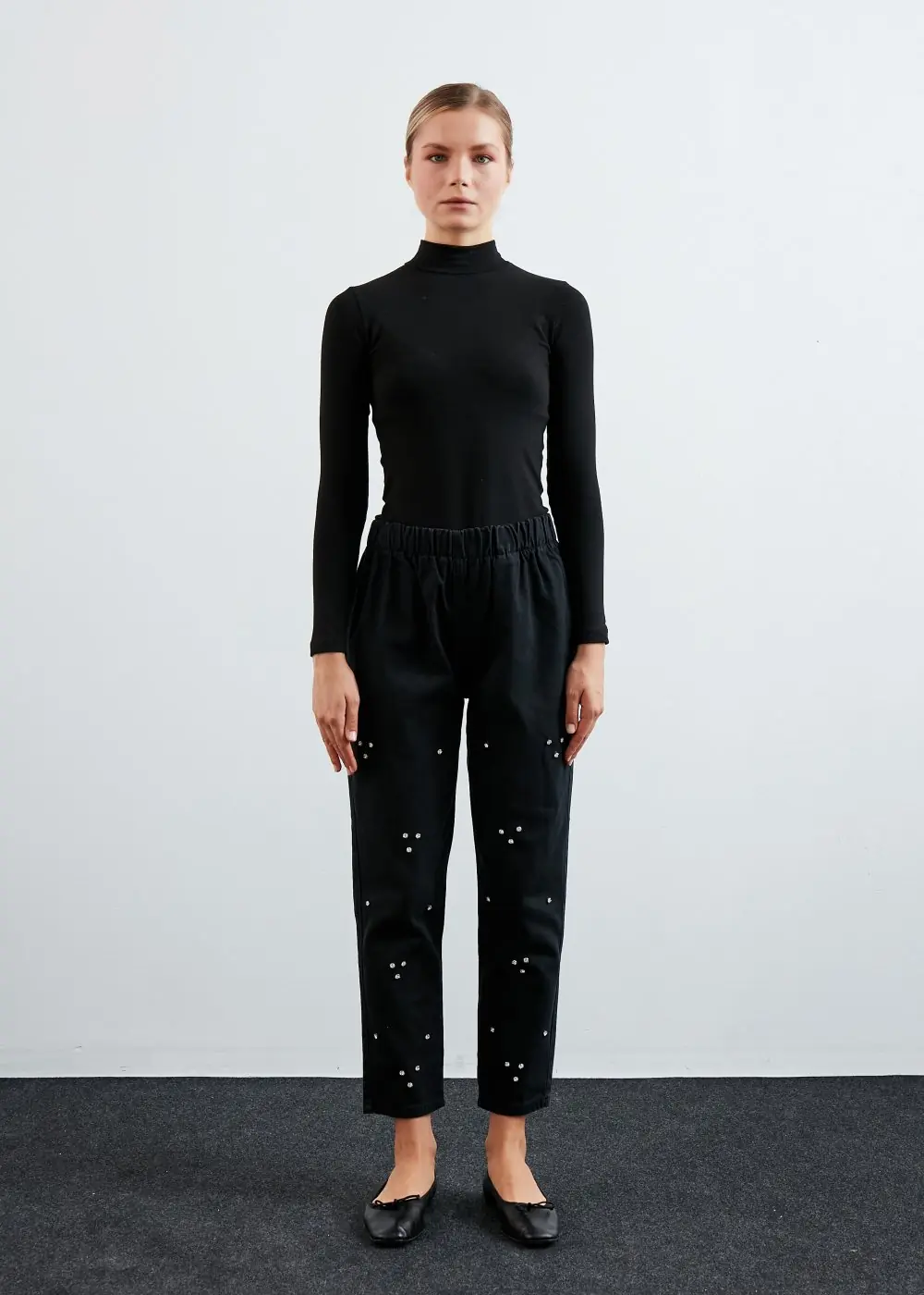 Komple Taşlı Denim-Siyah