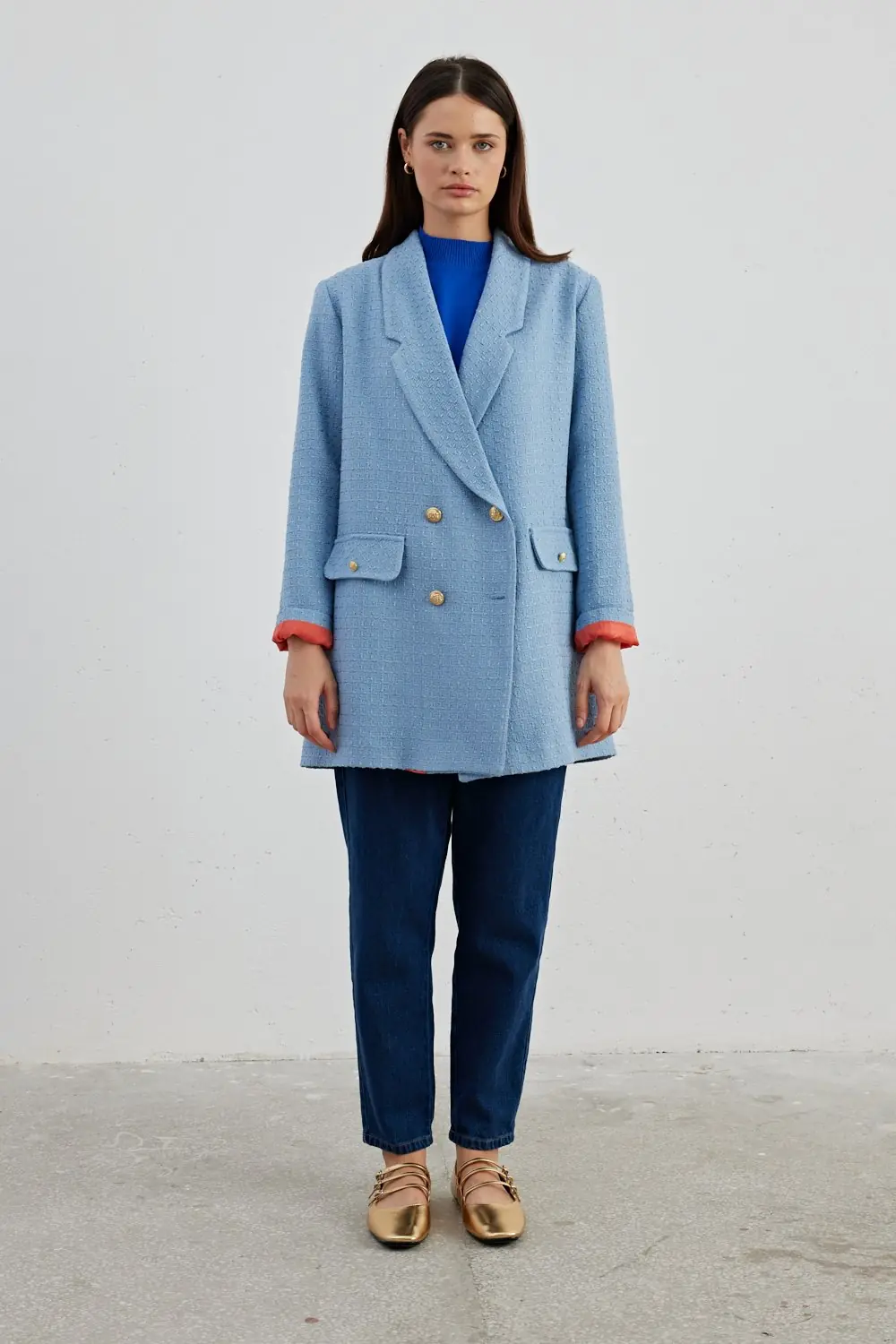 Klasik Blazer Ceket-Bebe Mavisi