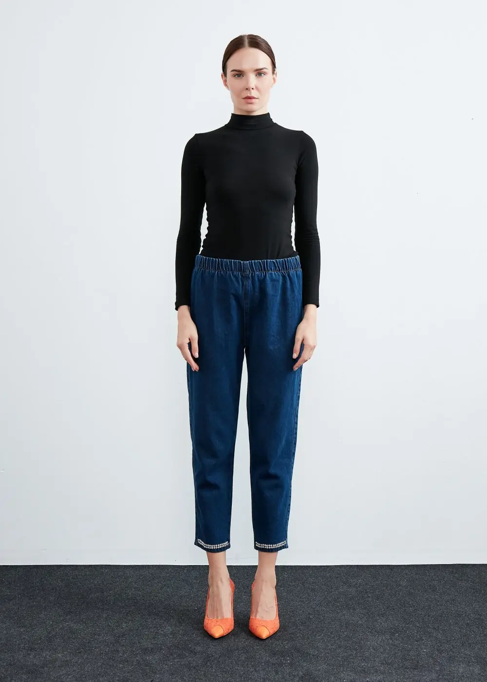 Paça Taşlı Denim-Lacivert