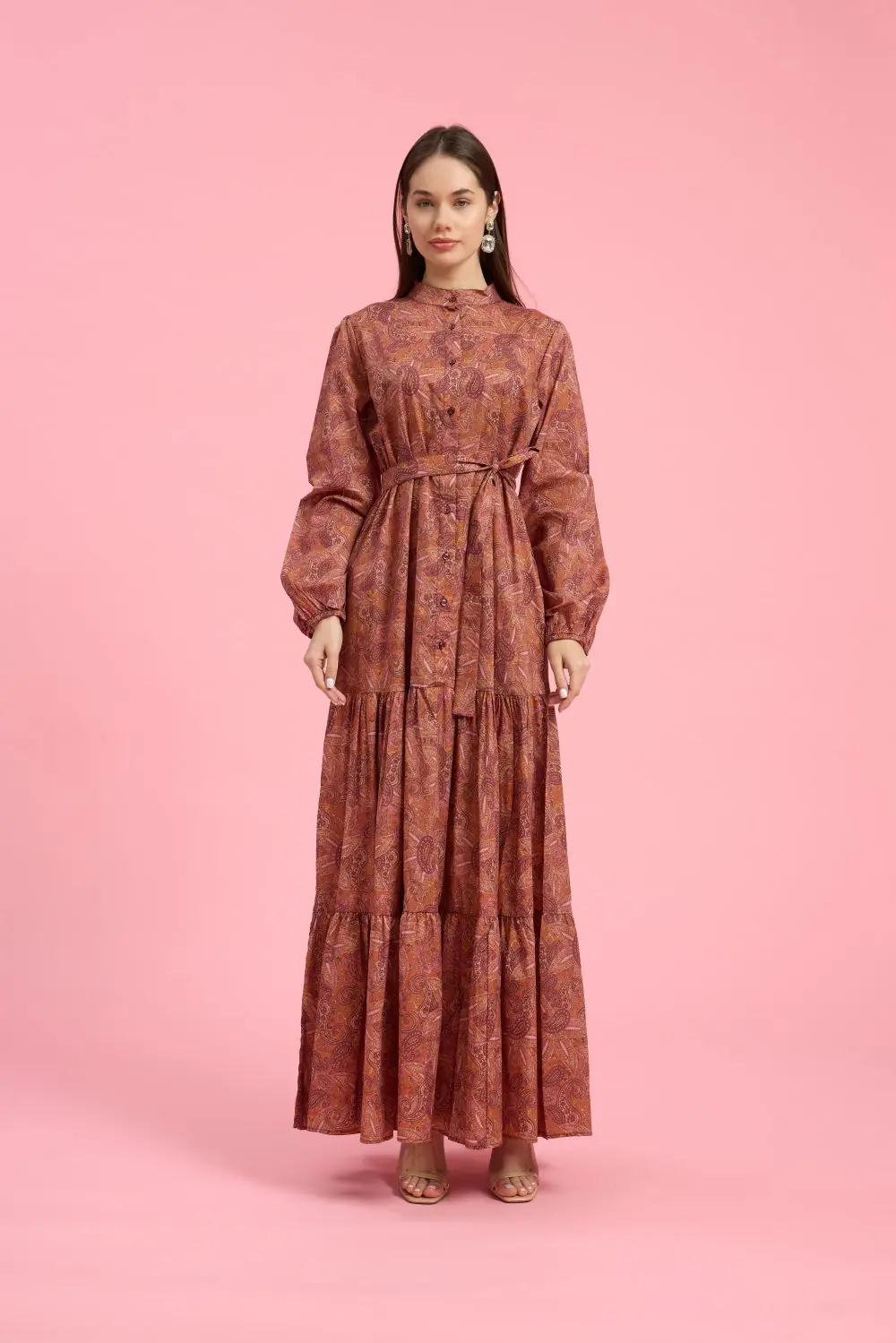1421-Lady Etnic Desenli Elbise