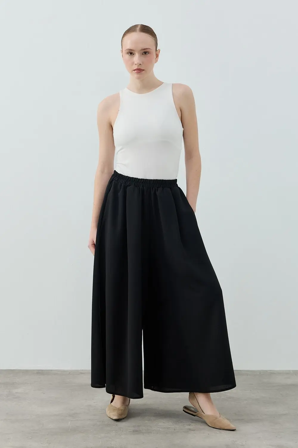 Comfy Krep Pantolon Etek-Siyah-MRW-1993