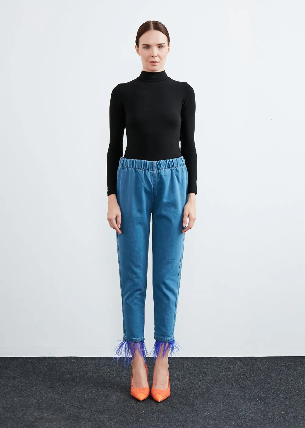 Paça Tüylü Denim-Mavi  Mor