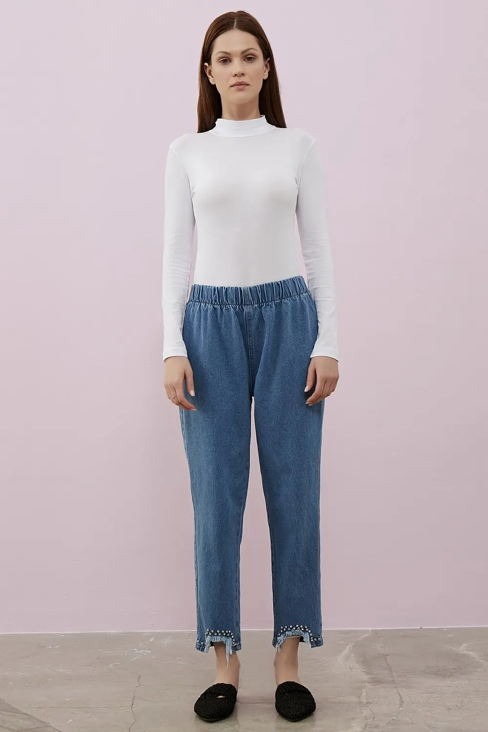 Kesik Taş Detay Denim-Mavi