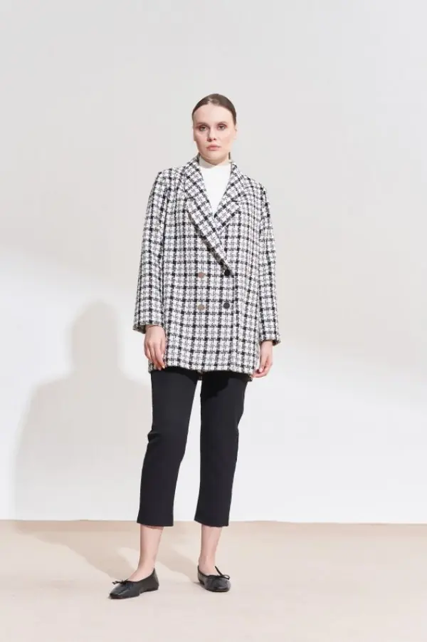 Ekose Blazer Ceket  Siyah