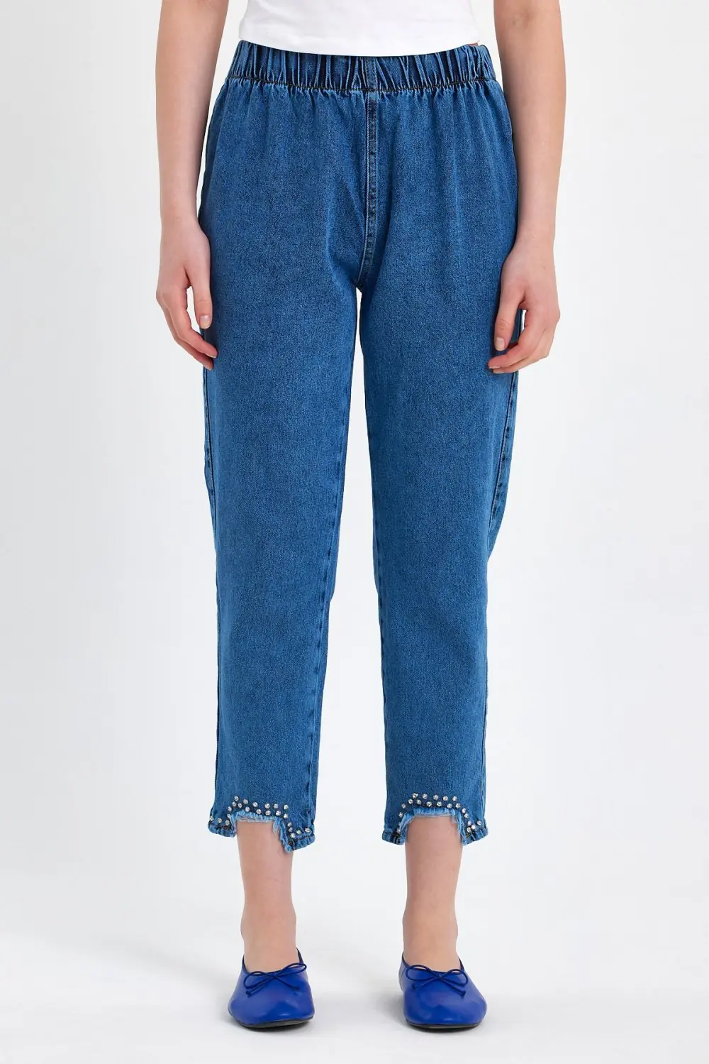 Kesik Taş Detay Denim-K.Y.Mavi