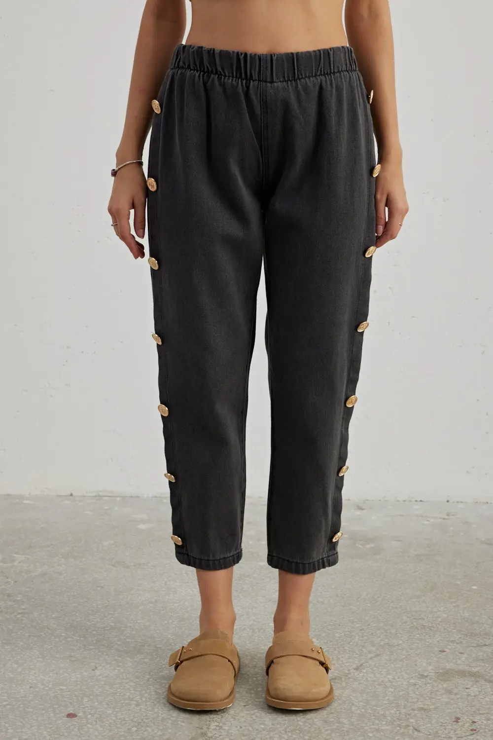 Düğme Detaylı Denim-Antrasit