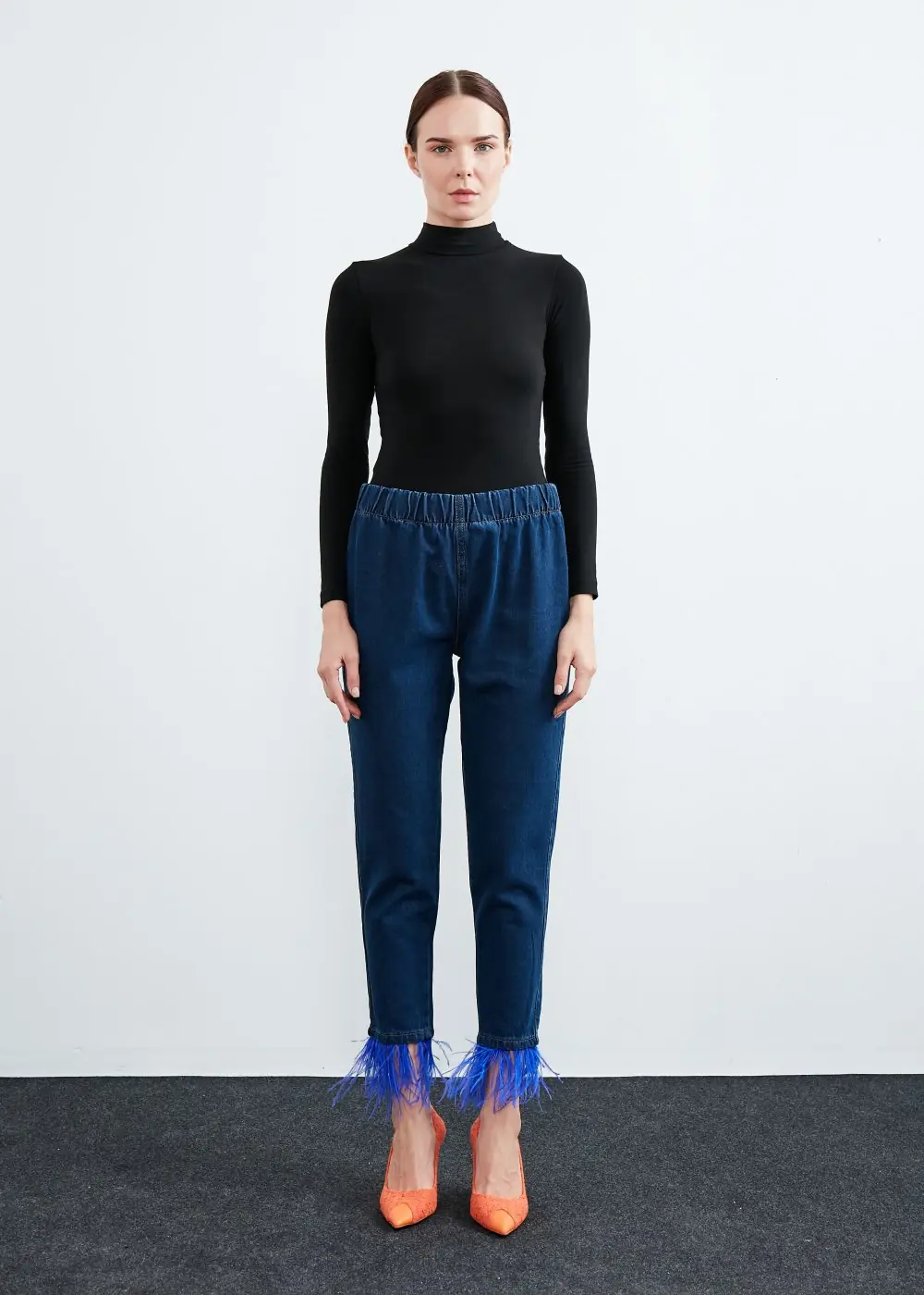 Paça Tüylü Denim-Lacivert Mor