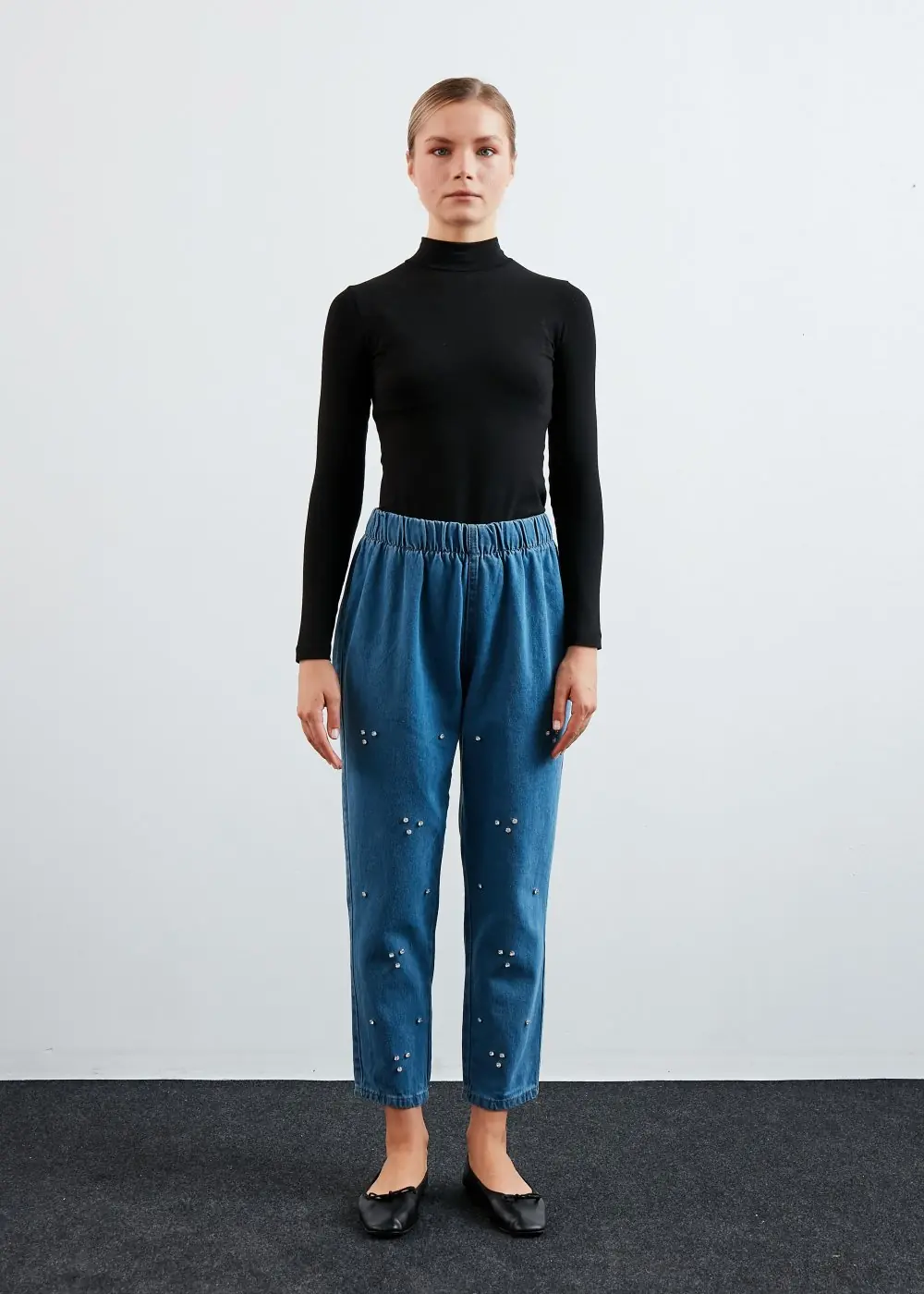 Komple Taşlı Denim-Mavi