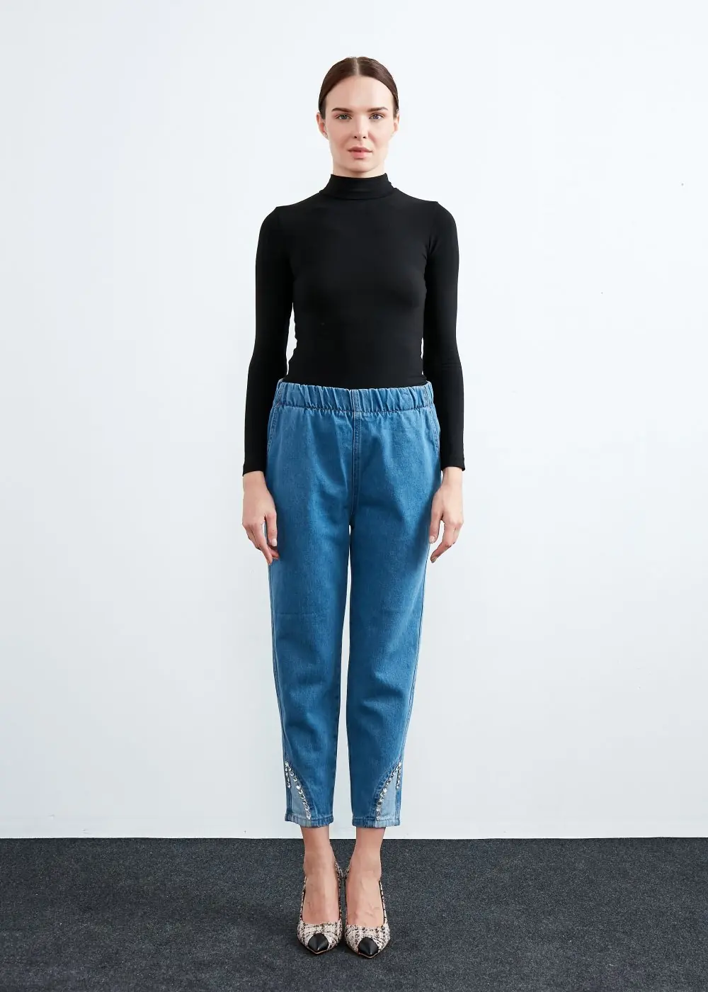 Taşlı Denim-Mavi