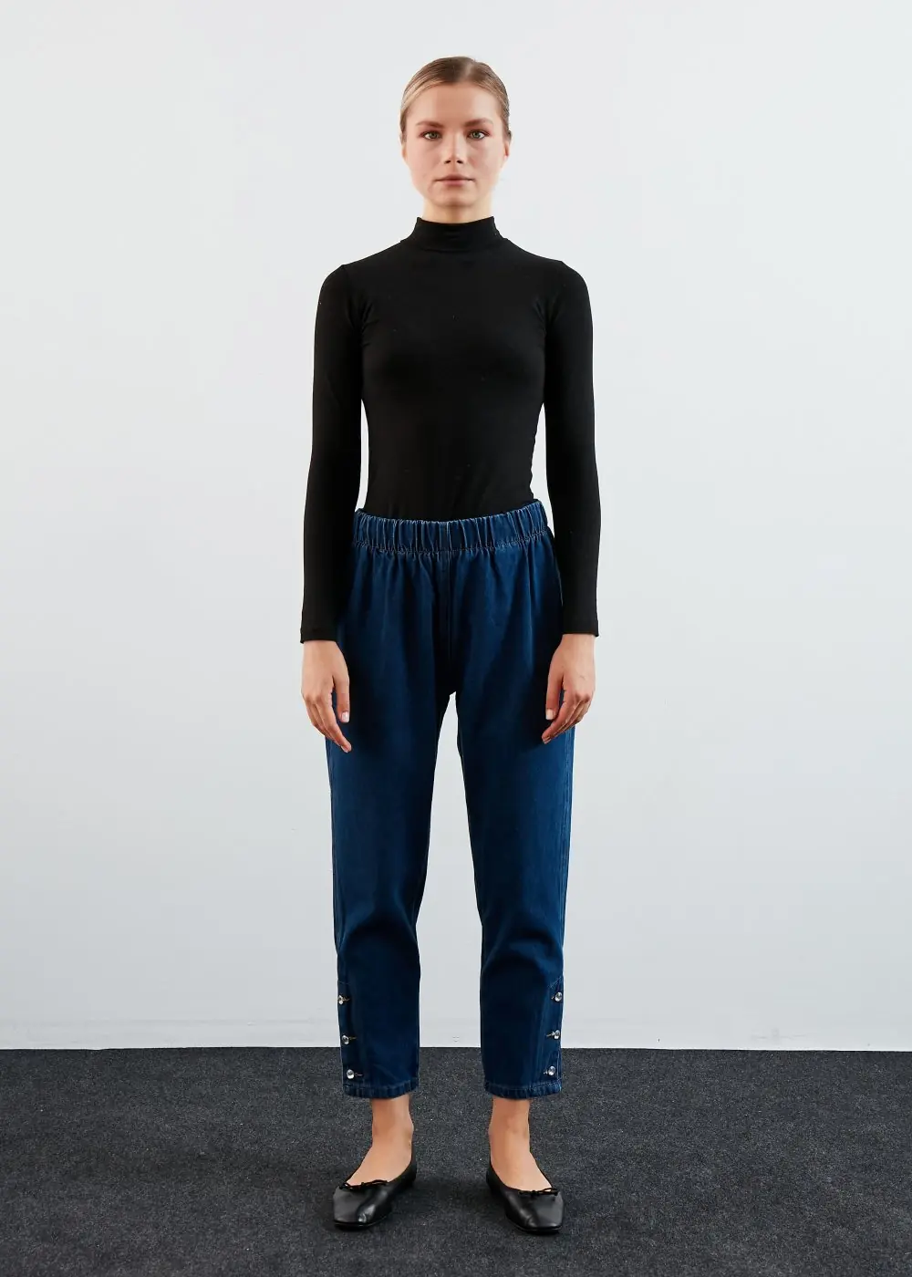 Yan Taşlı Denim-Lacivert