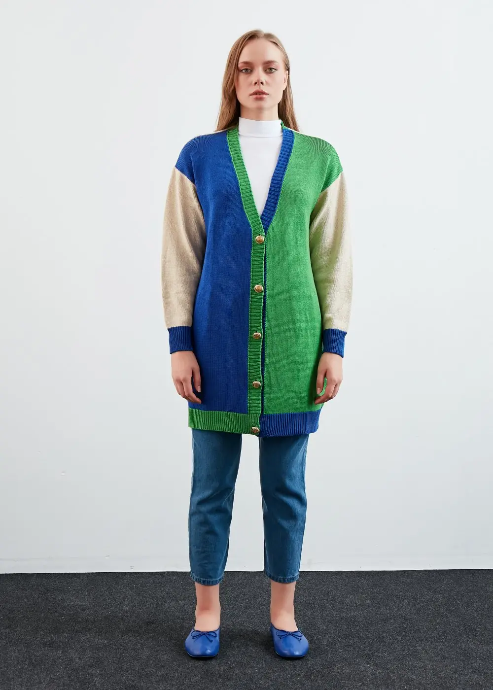 Color Triko Hırka-Saks Yeşil