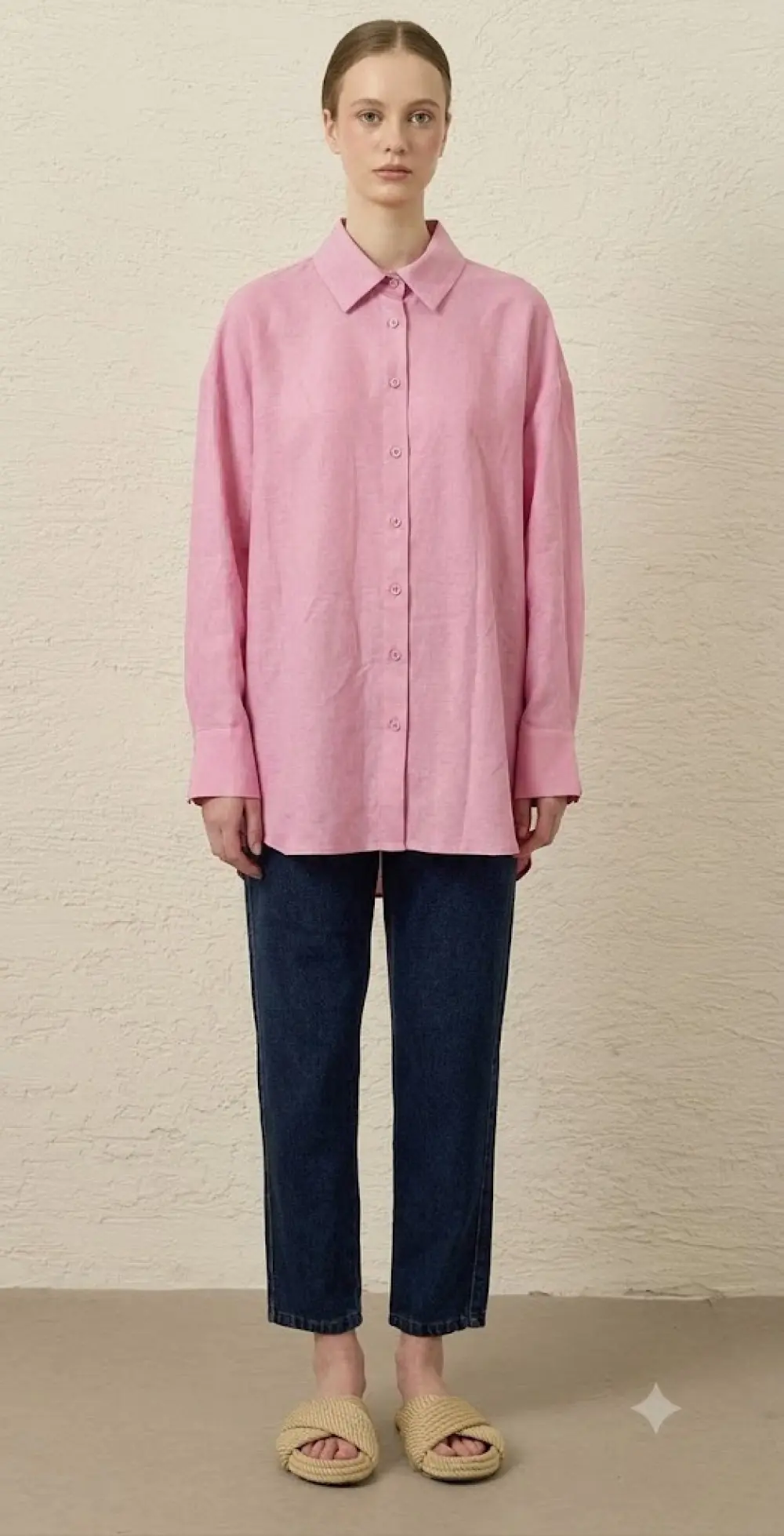 Mono Keten Gömlek-Pembe-MRW-1850