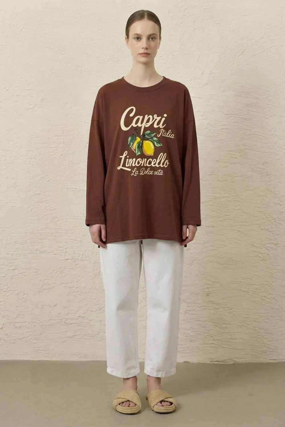 Capri Uzun Kol Tshirt-Kahverengi-MRW 1854
