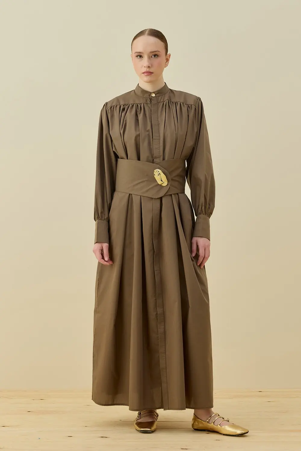 Şık Poplin Elbise-Kahverengi -MRW-1677