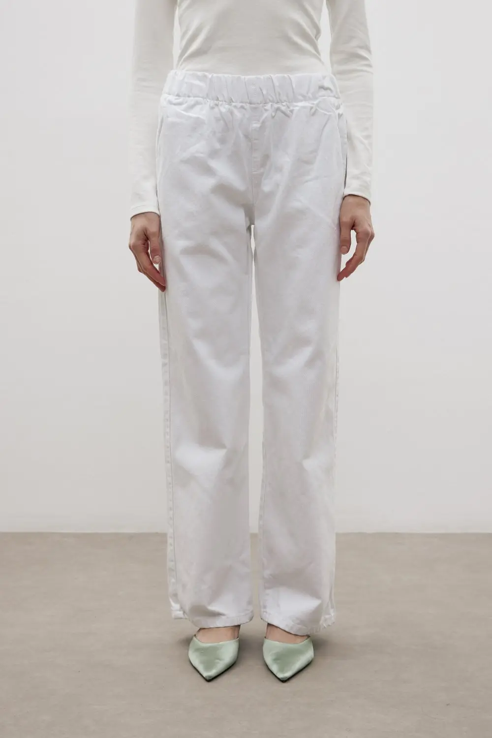 Palazzo Denim Pantolon-Beyaz-MRW-1515