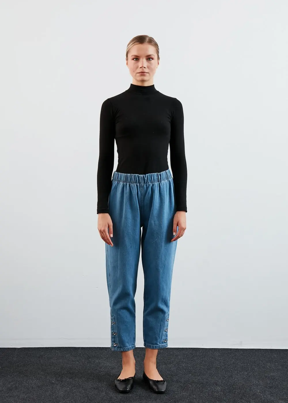 Yan Taşlı Denim-Mavi