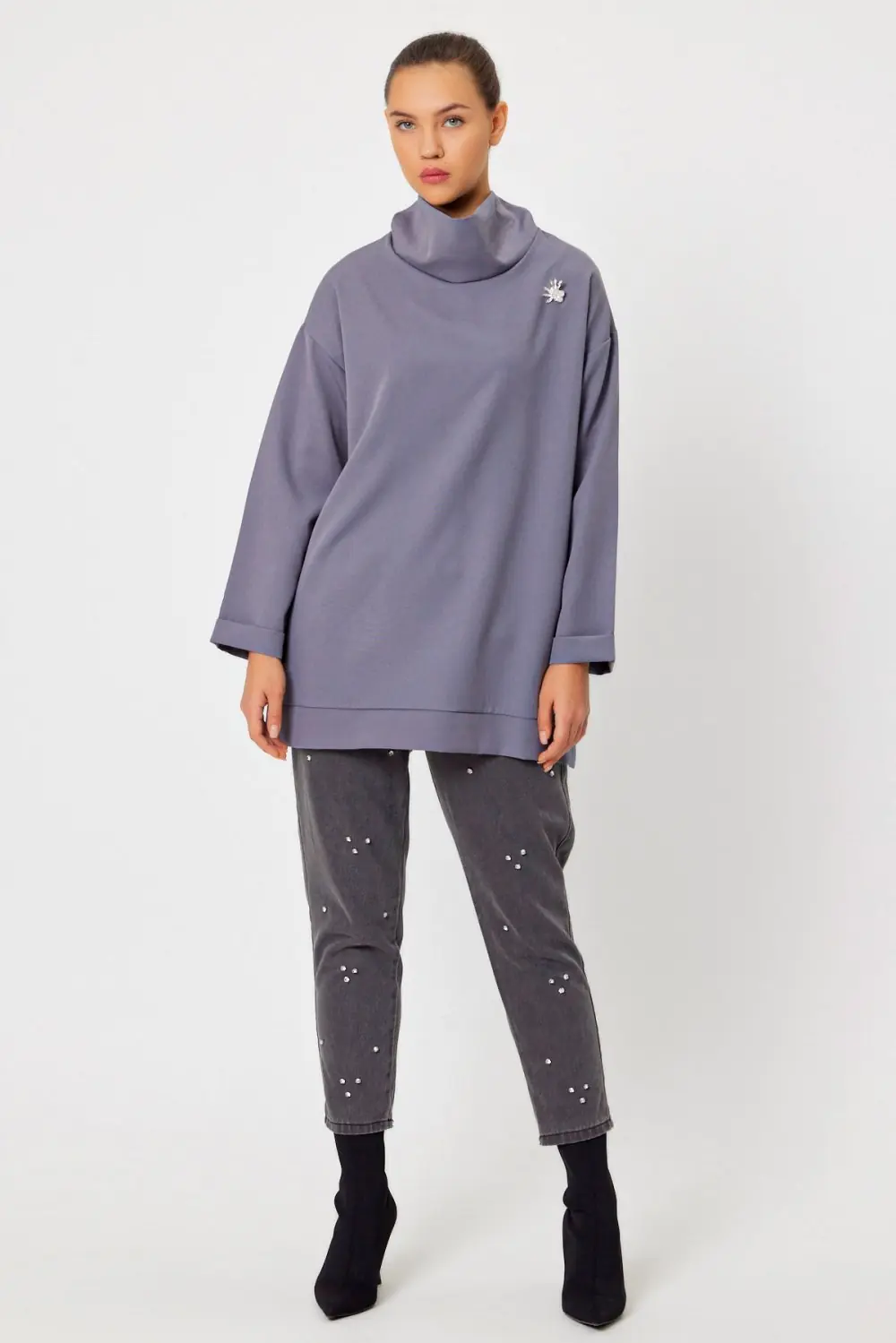 Yüksek Yaka Tunik-Gri
