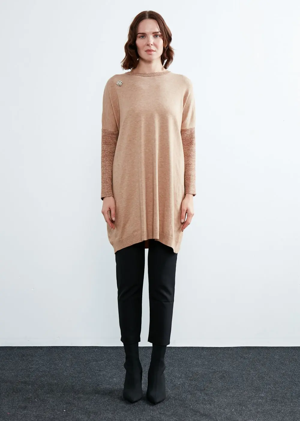 Simli Triko Tunik-Camel