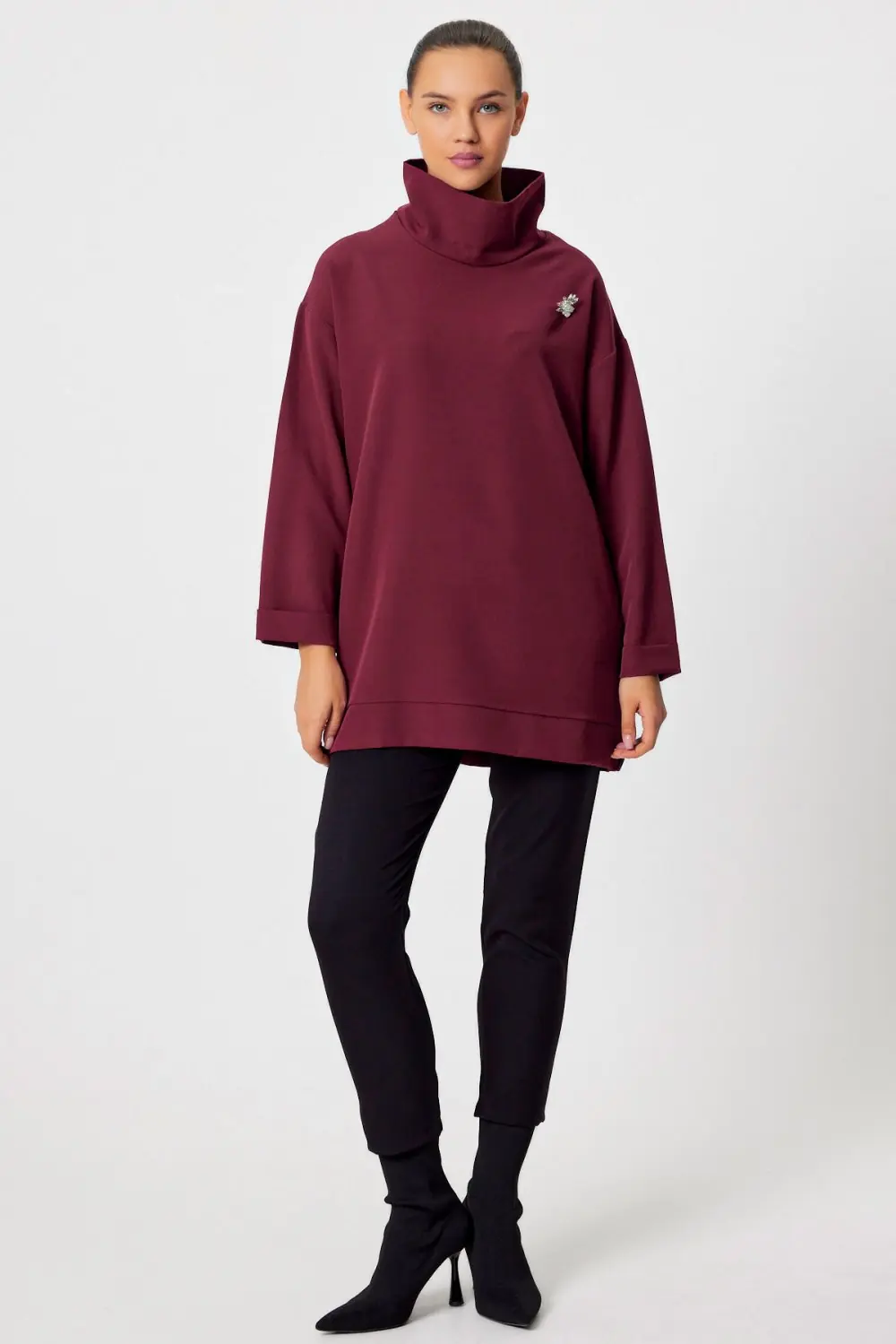 Yüksek Yaka Tunik-Bordo
