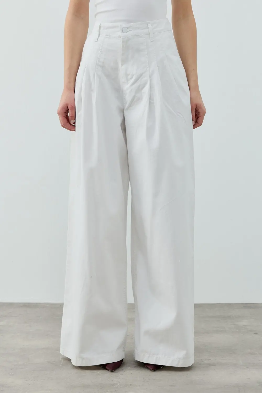 Pileli Denim Pantolon-Beyaz-MRW-1960