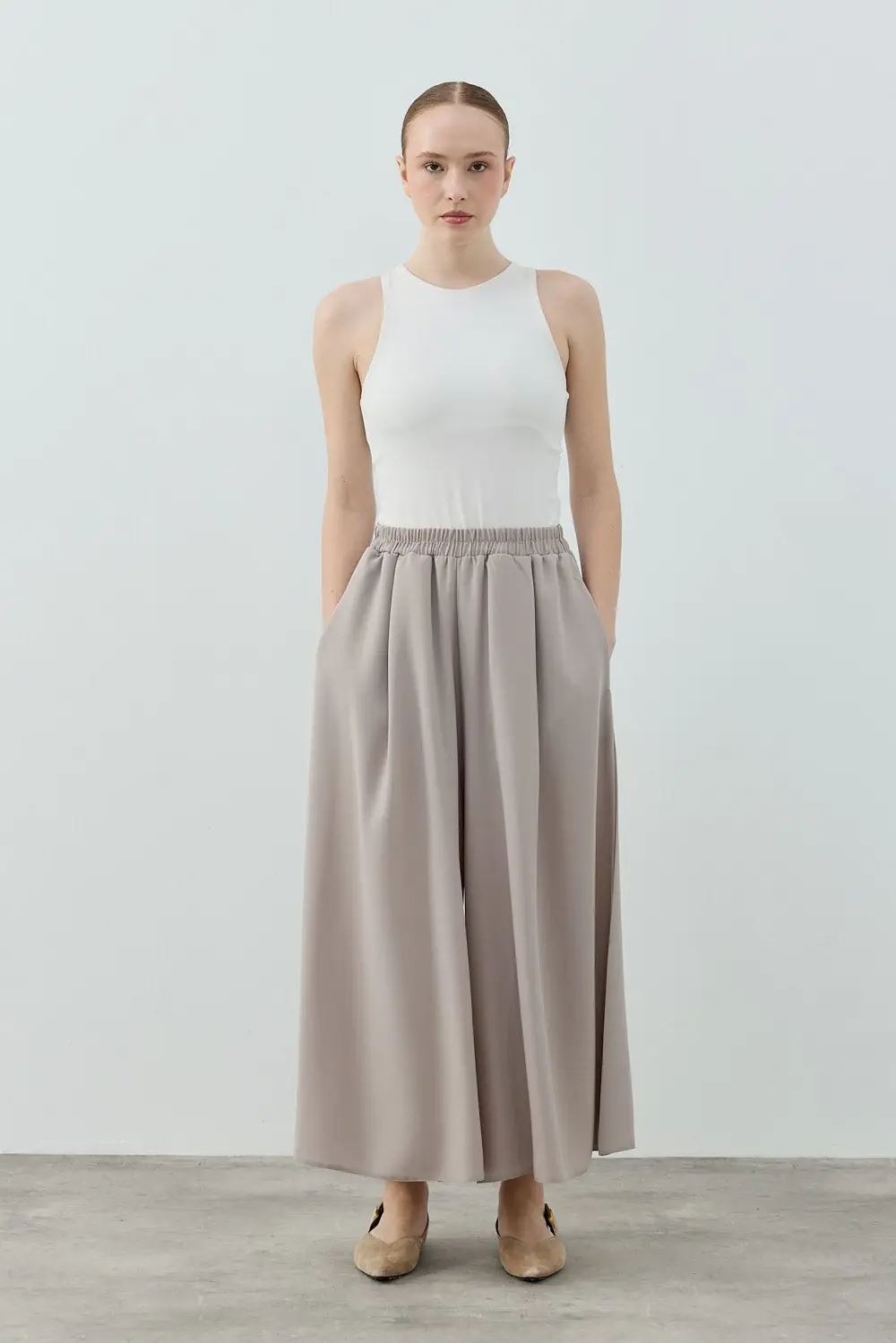 Comfy Krep Pantolon Etek-Vizon-MRW-1993