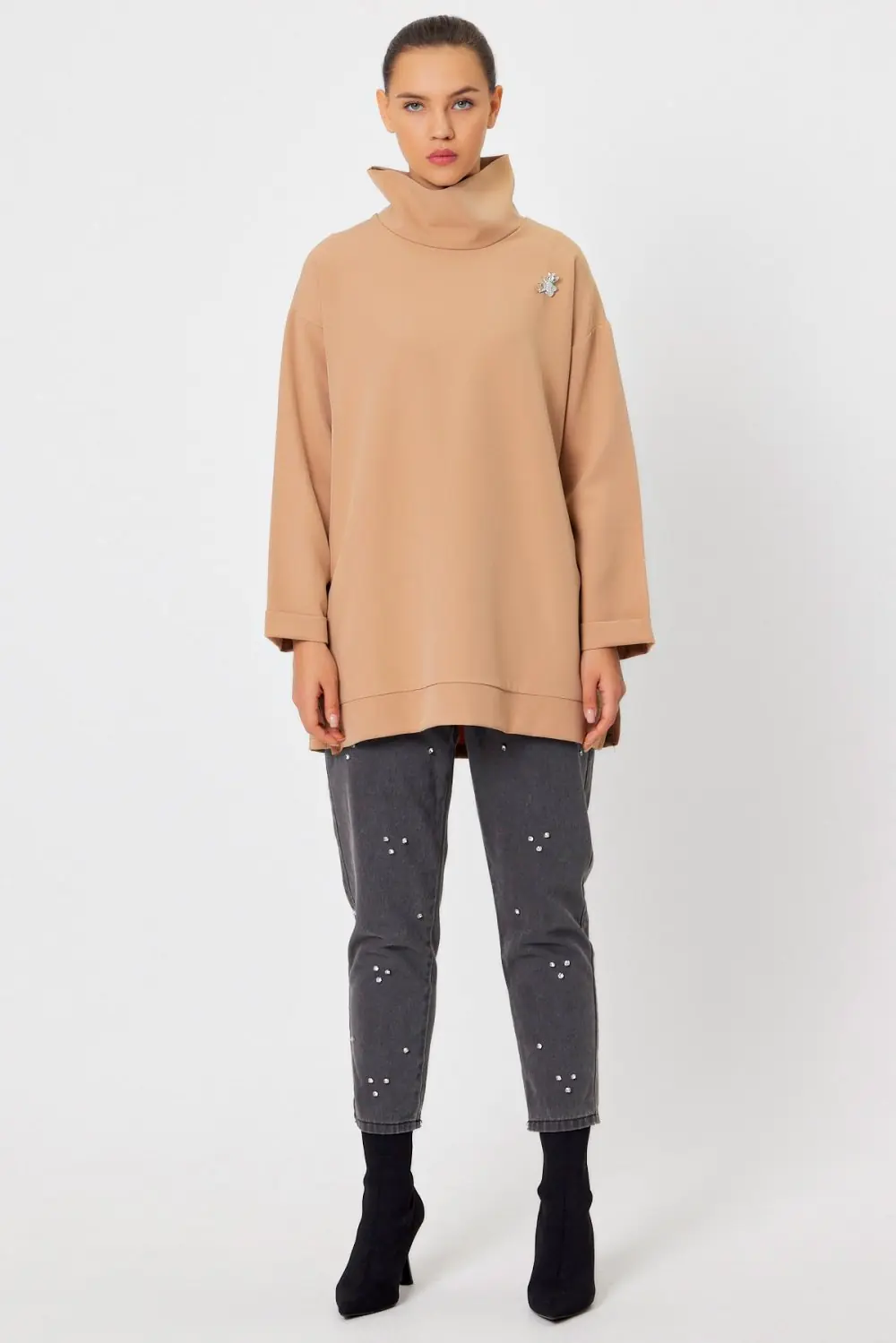 Yüksek Yaka Tunik-Camel