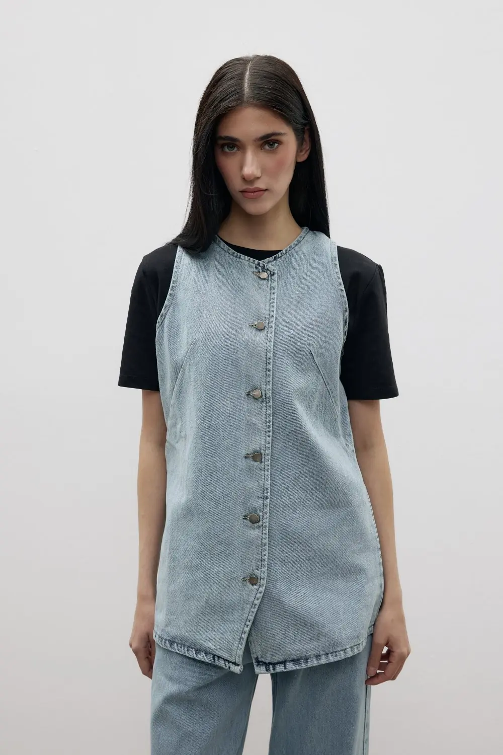 Spor Denim Yelek-Ky Mavi