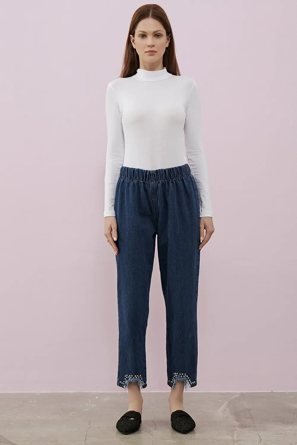 Kesik Taş Detay Denim-Lacivert