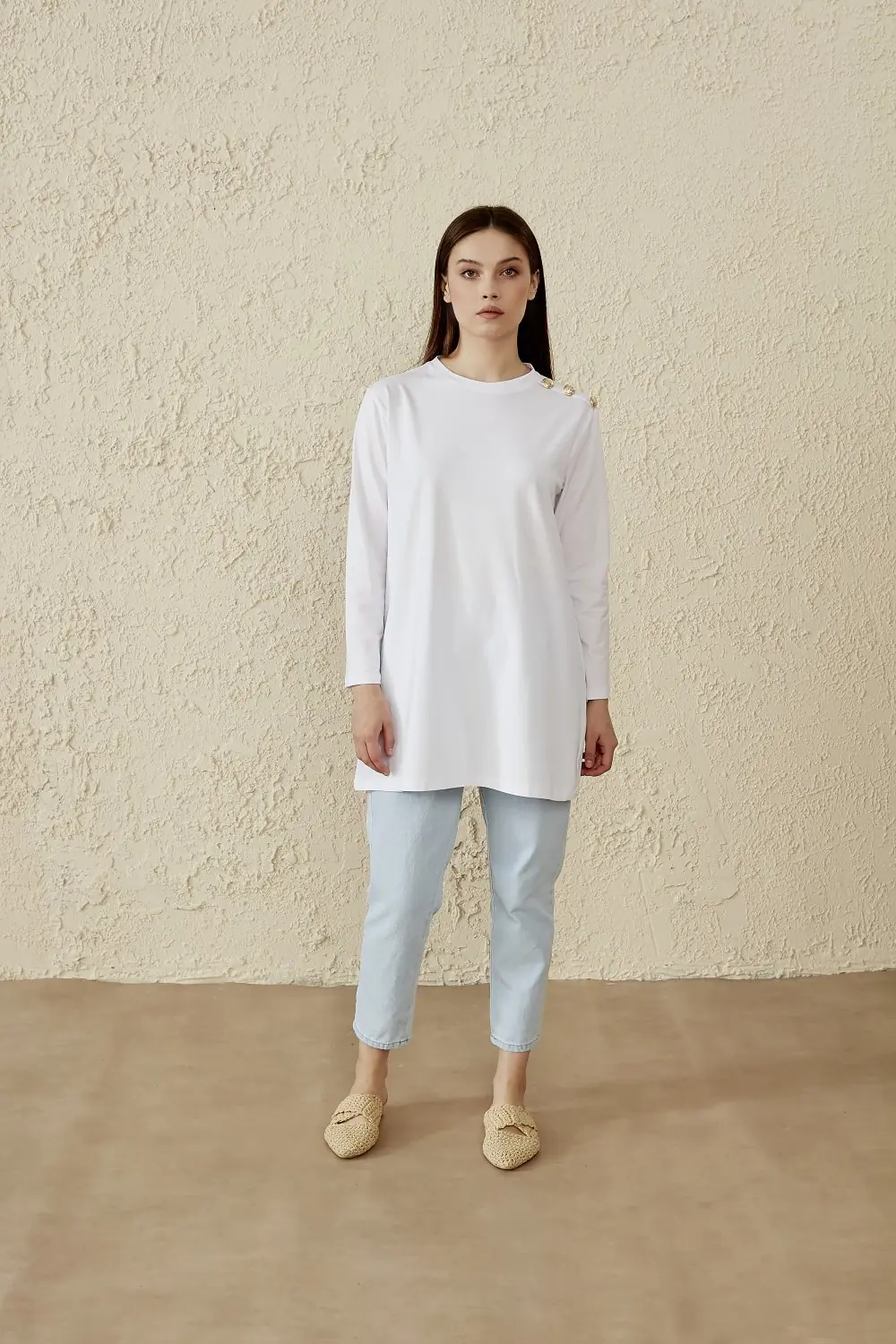 306 Düğmeli Tunik - Beyaz