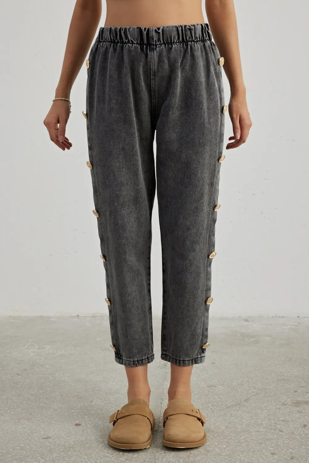 Düğme Detaylı Denim-K.Y.Antrasit
