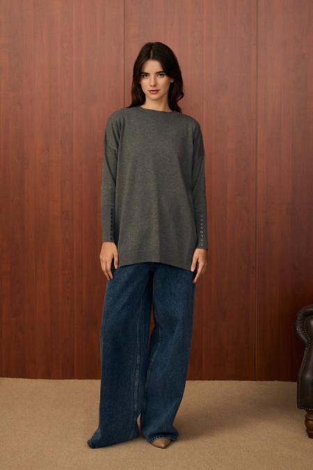 Basic Düğme Triko-Antrasit