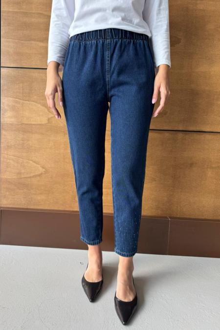 Ön Taşlı Denim Pantolon-Lacivert